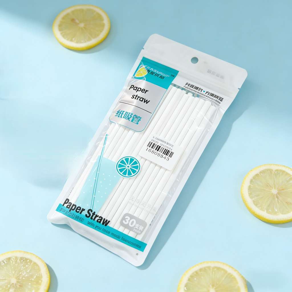 K-50069 white paper straws, disposable creative eco-friendly straws, party and banquet beverage decoration straws, 30 pieces