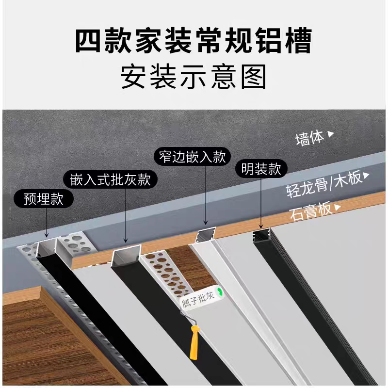 Linear lights, embedded linear light strips, living room ceiling concealed led linear lights, aluminum trough exposed linear lights