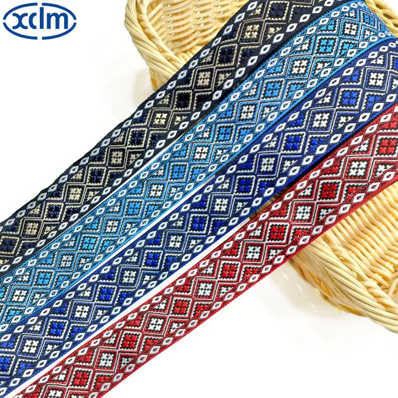 Fashionable 3.2cm new ethnic style jacquard hemmed webbing fabric, exquisite collar, ethnic minority clothing accessory belt details Picture