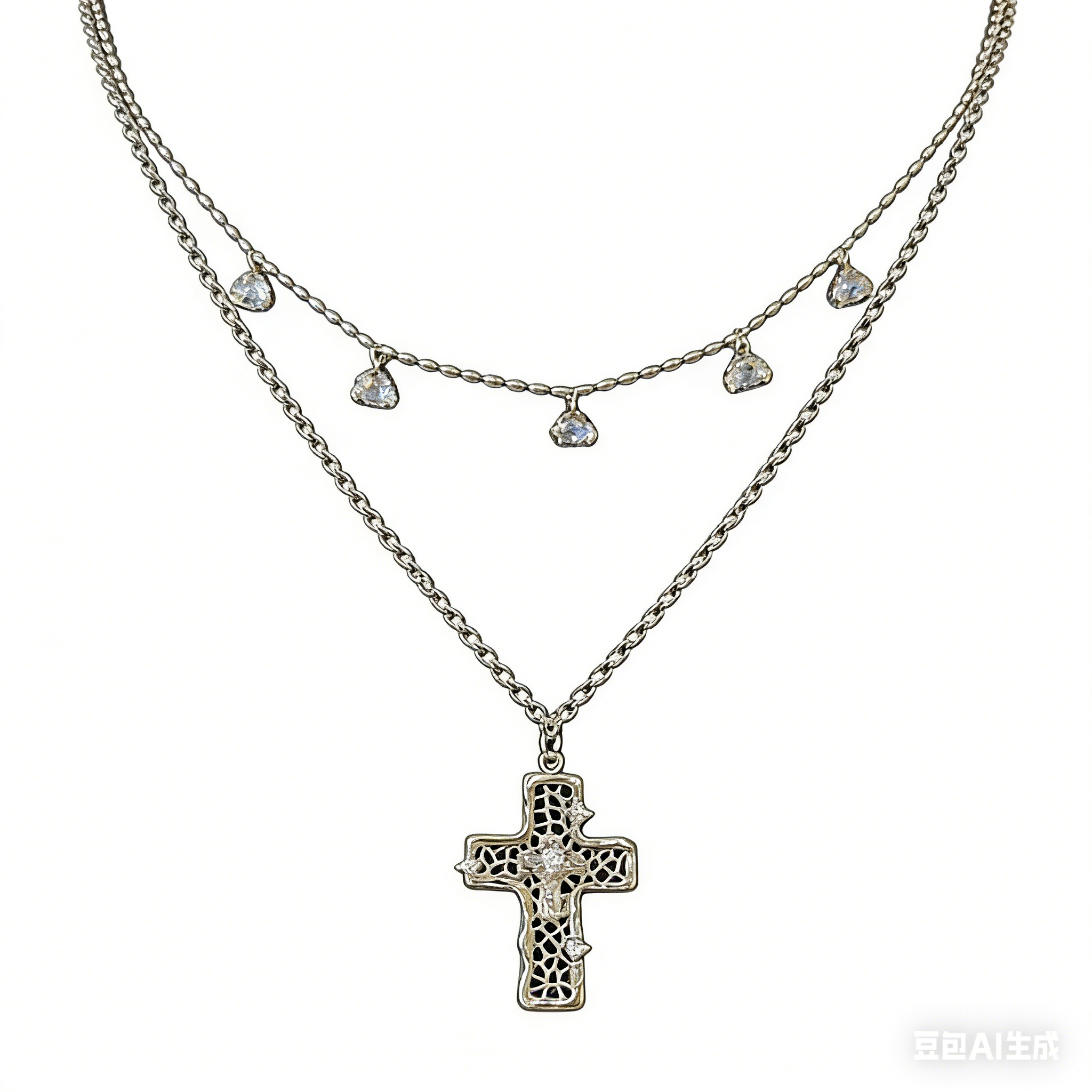 Trendy cross pendant necklace for both men and women, American high-end style, cool and stylish sweater chain, long style Item Picture