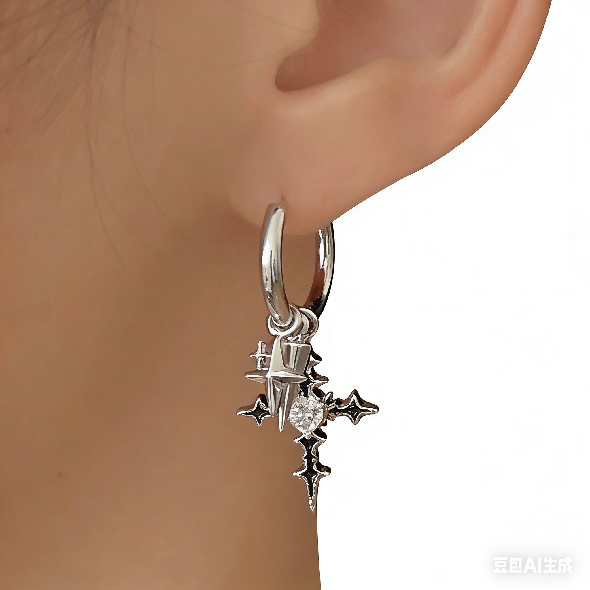 Titanium alloy five-pointed star zircon ear studs, medical implantable grade, ear care and anti-allergy star ear bone cochlear stud earrings Item Picture