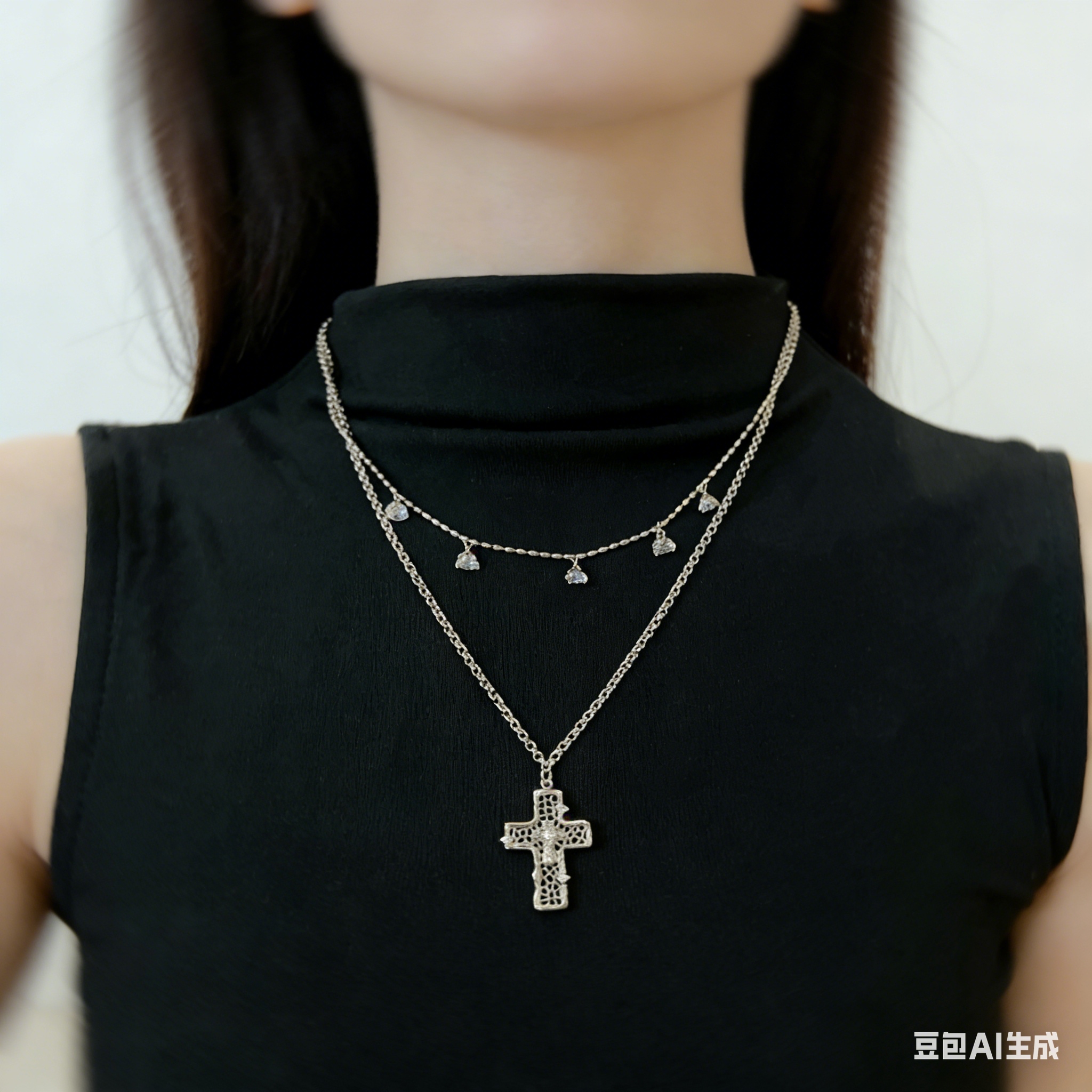 Trendy cross pendant necklace for both men and women, American high-end style, cool and stylish sweater chain, long style Application Scenario