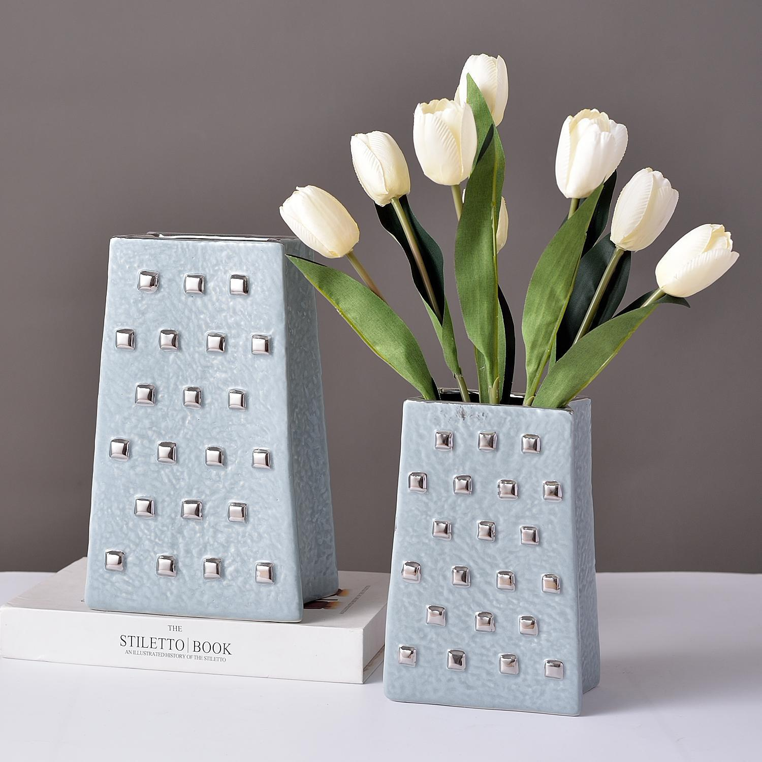 高颜值简约陶瓷花瓶 创意装饰手工插花花器细节图