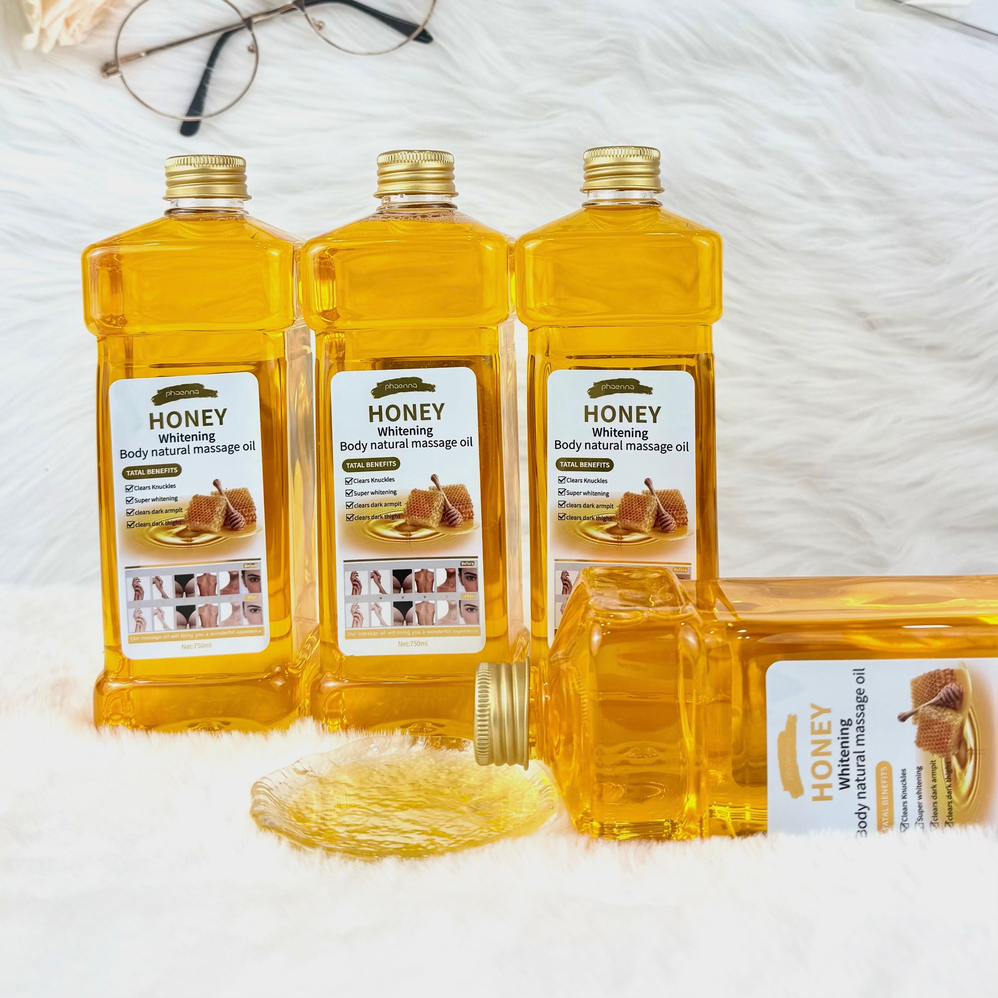 跨境750ML蜂蜜面部身体按摩油Honey - Facial and Body Massage Oil