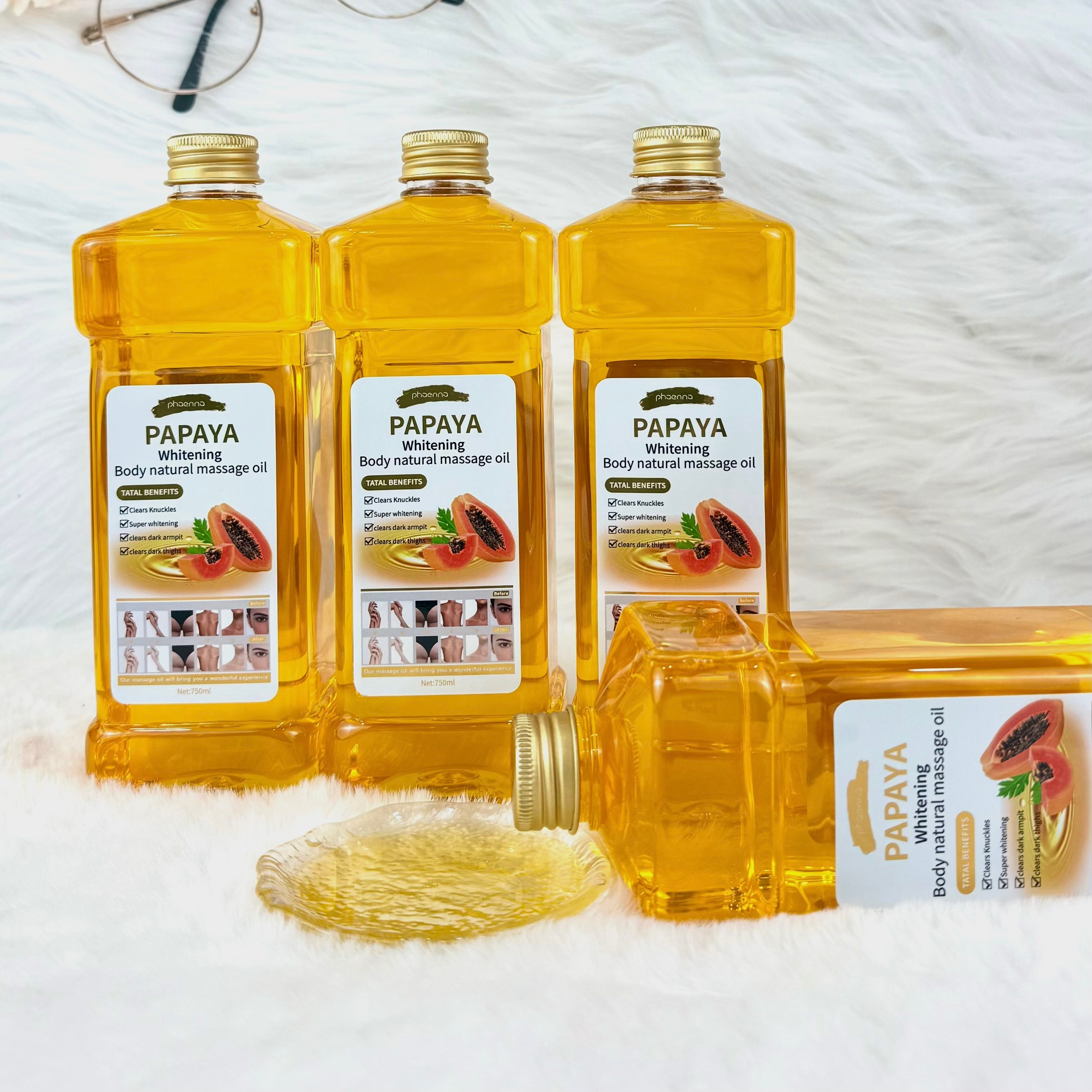 跨境750ML木瓜面部身体按摩油Papaya - Facial and Body Massage Oil