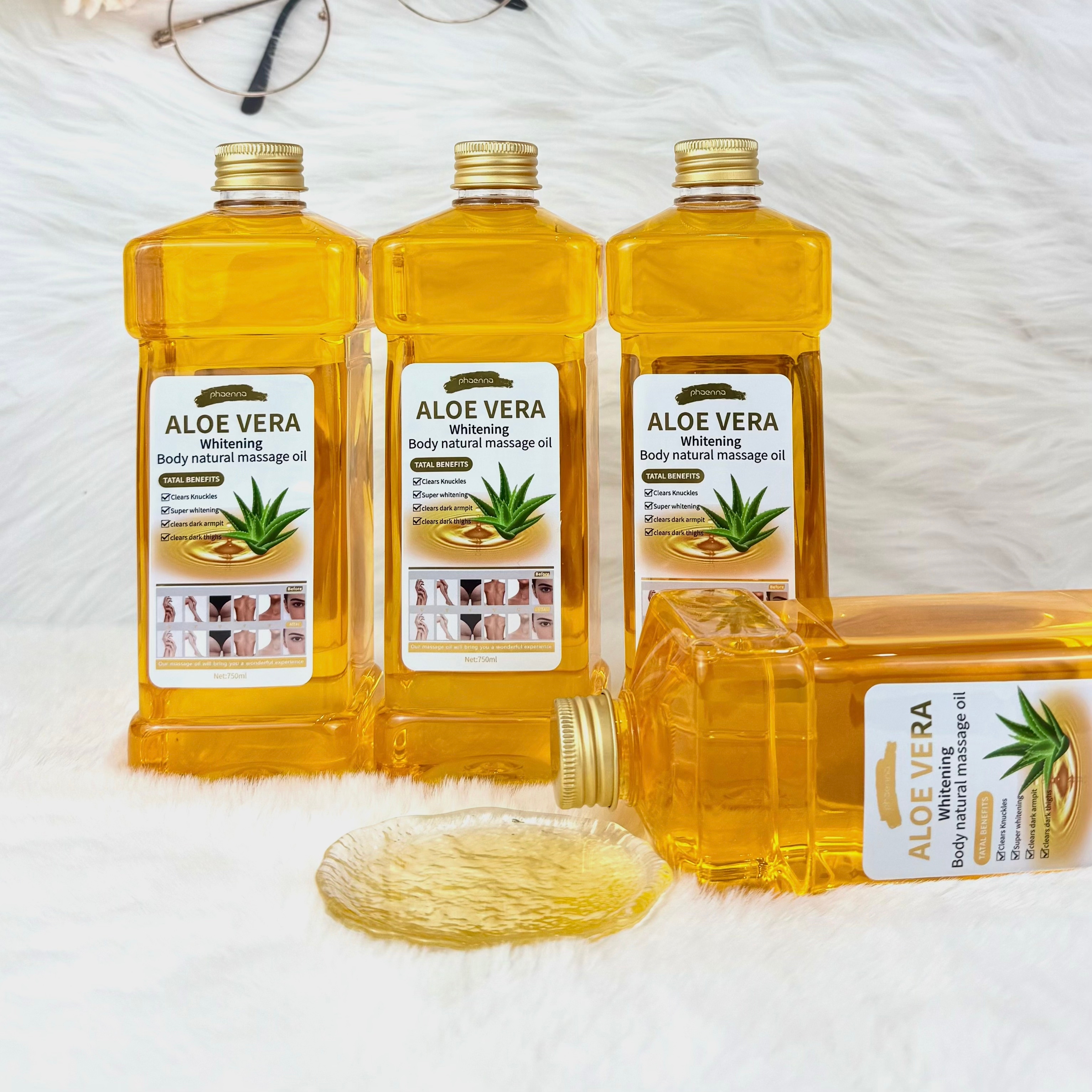 跨境750ML芦荟面部身体按摩油Aloe Vera - Facial and Body Massage Oil