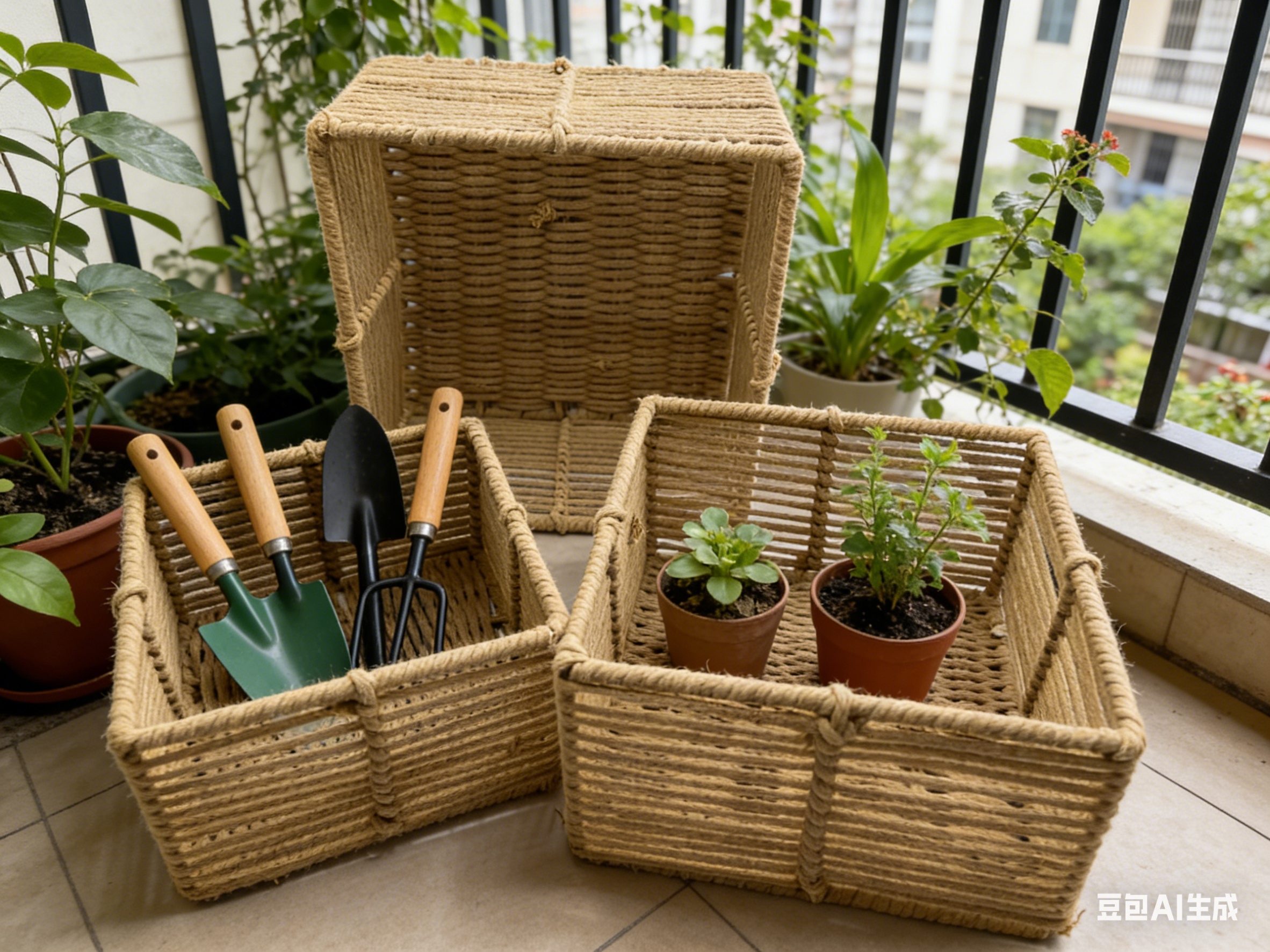 热销桌面整理收纳篮棉绳编制玩具，书本零食置物篮收纳框3件套