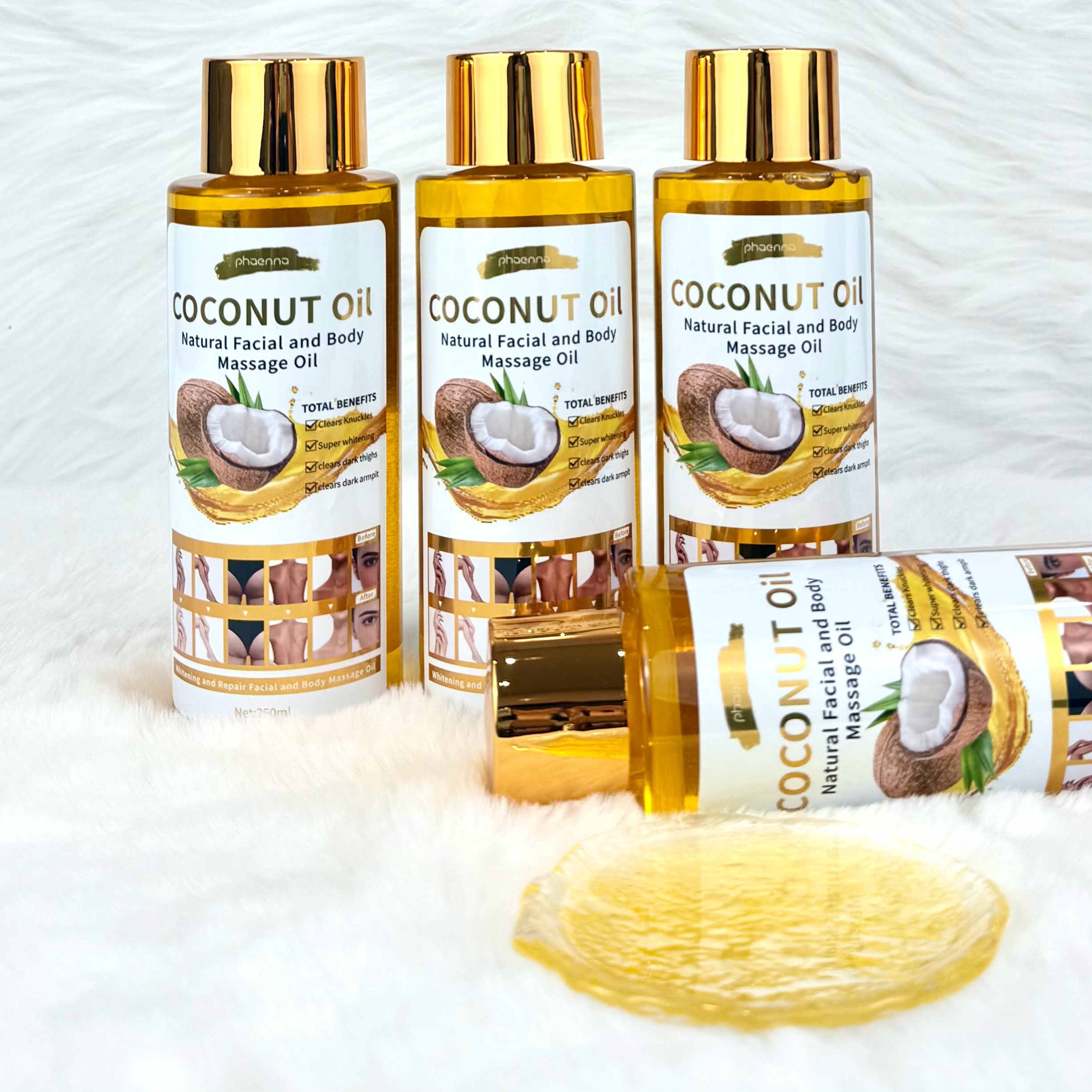 2025跨境热卖250ML椰子面部身体天然按摩油Natural Facial  and Body Massage Oil