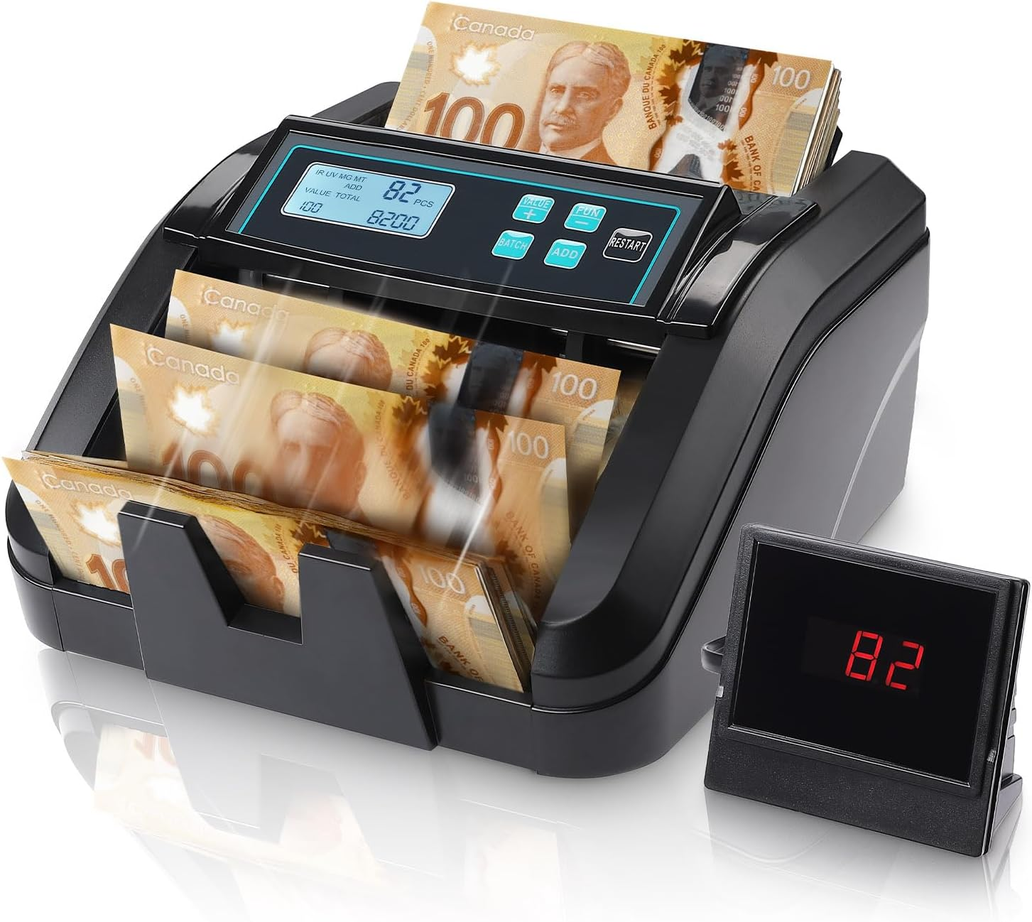 Huaen Money Counter Machine Canadian, Add+Batch，Add+Value