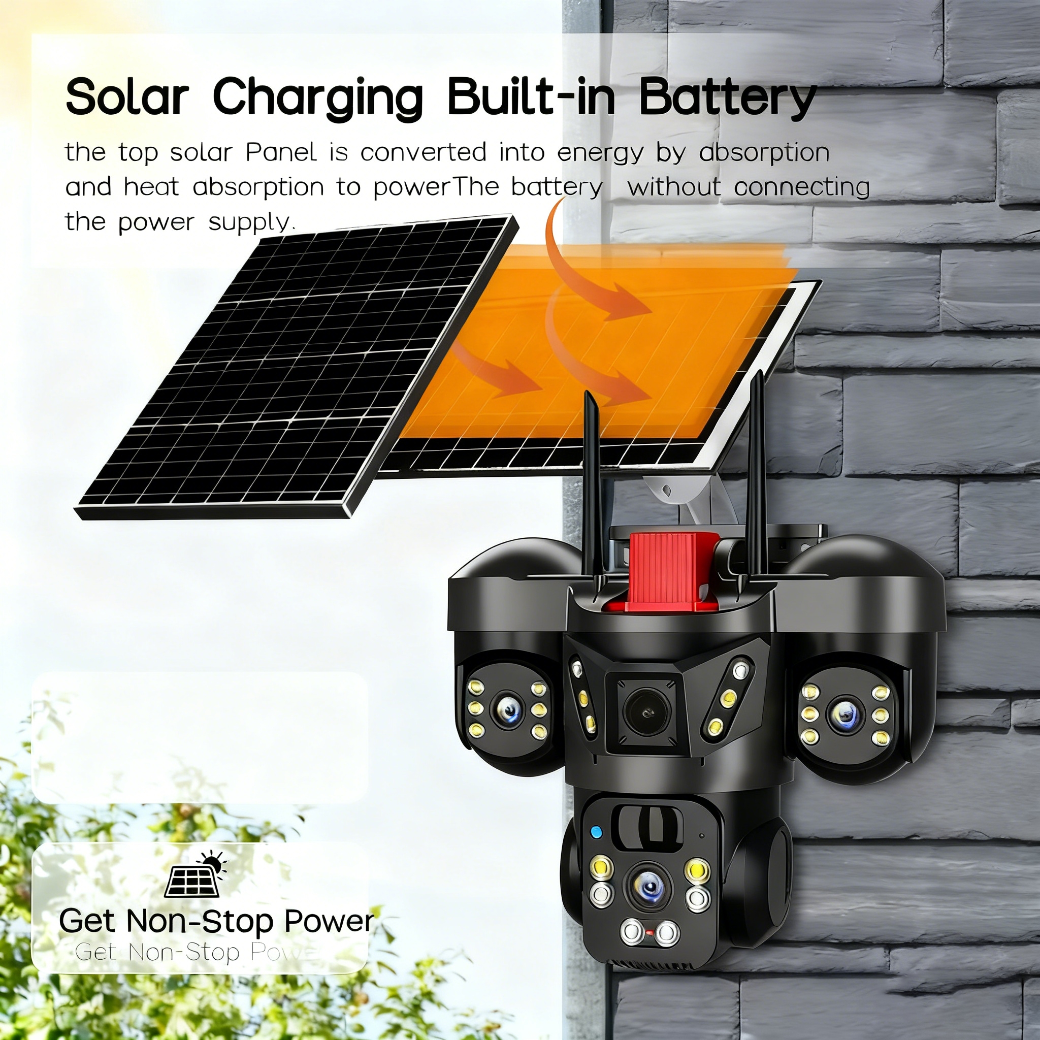 FOOZAC室外三摄像三画面太阳能监控，防雨，高能量转化产品图