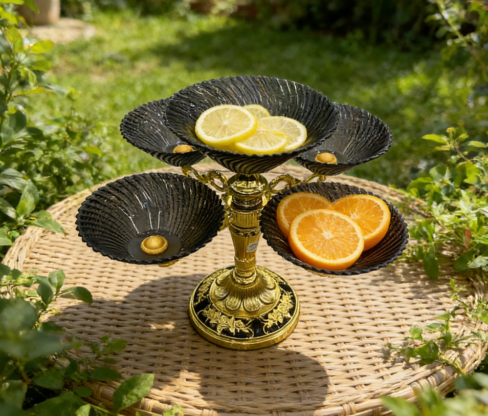 Household multi-layer rotating fruit plate, living room fruit plate, European light luxury style crystal plate, shockproof Item Picture