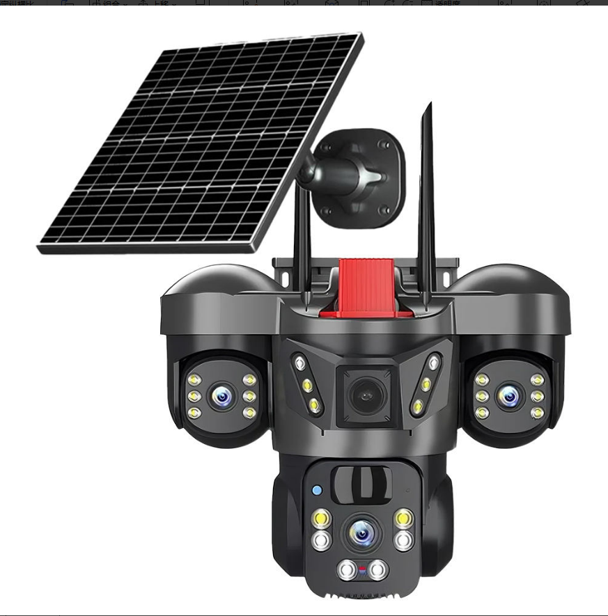 FOOZAC室外三摄像三画面太阳能监控，防雨，高能量转化
