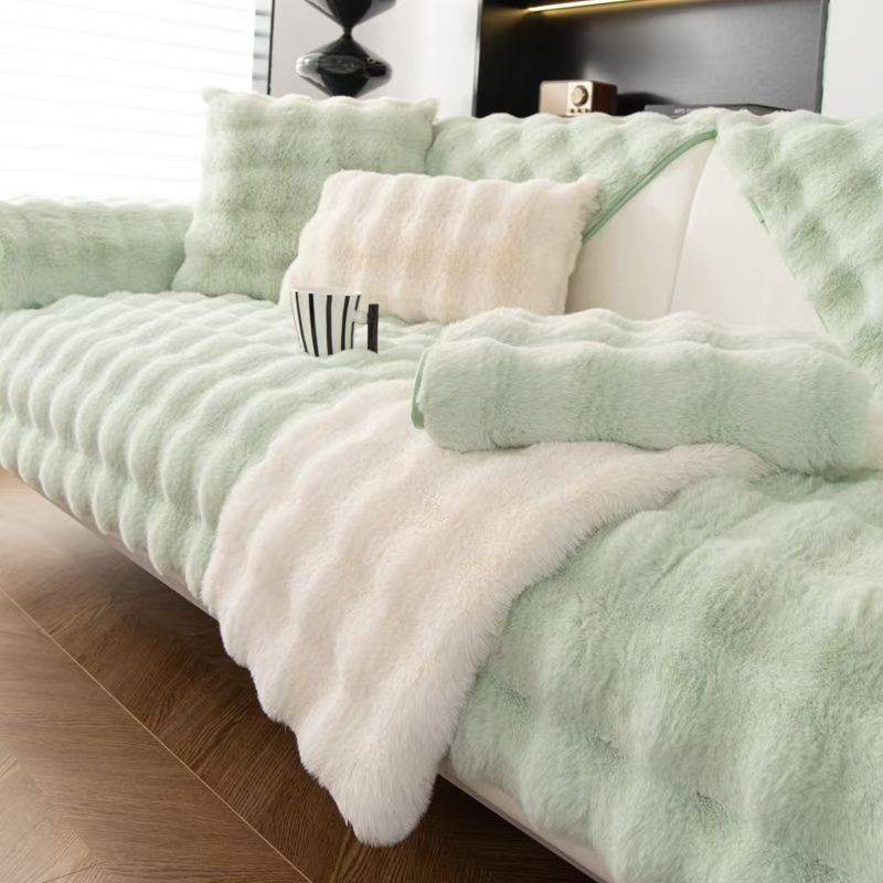兔毛绒沙发垫加厚保暖泡泡毛绒沙发扶手垫