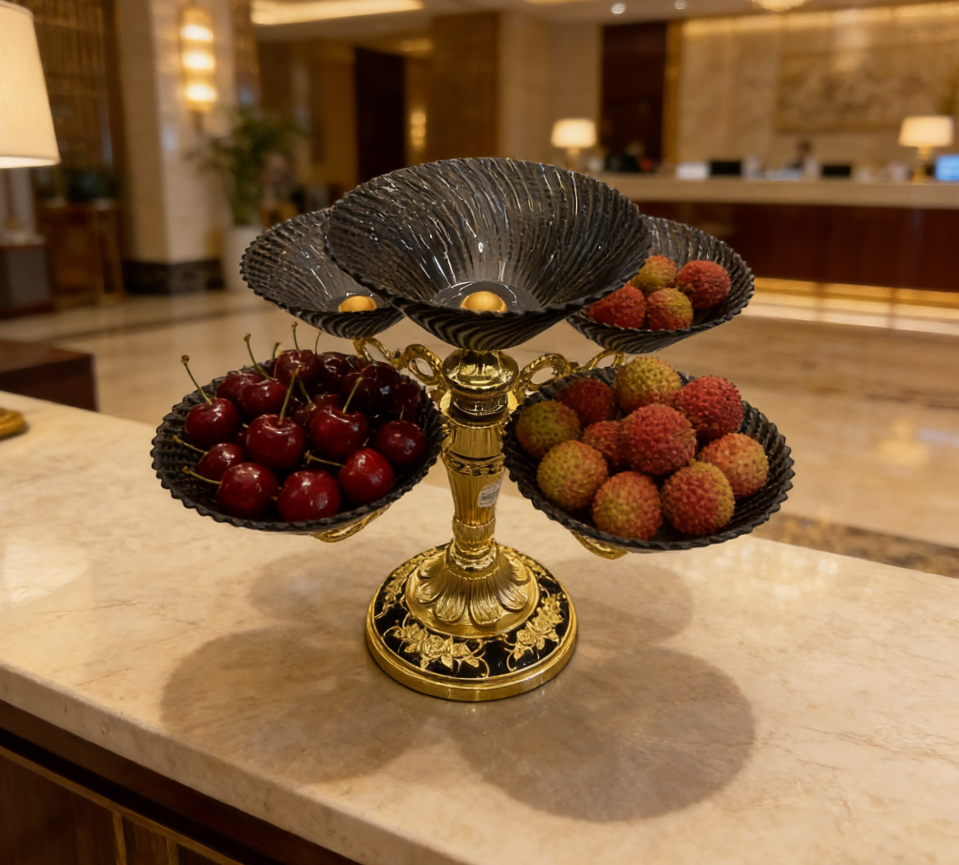 Household multi-layer rotating fruit plate, living room fruit plate, European light luxury style crystal plate, shockproof details Picture