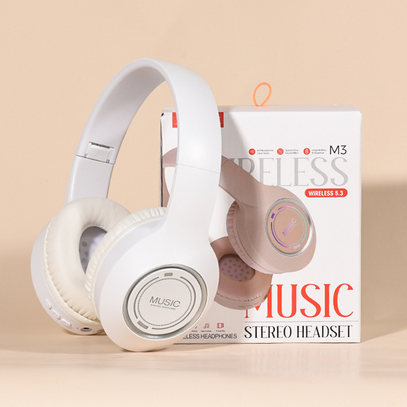 The over-ear wireless Bluetooth headphones feature a folding design with dazzling lighting effects and a battery life of over 120 hours Item Picture