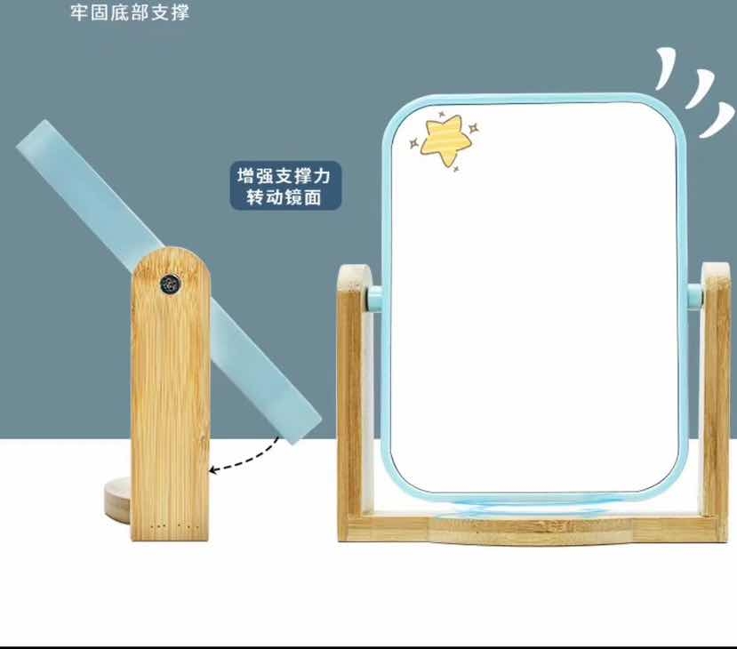 5005大号竹木方高清镜子宿舍学生宿舍木质化妆镜梳妆镜旋转台式桌面家用便携详情图7