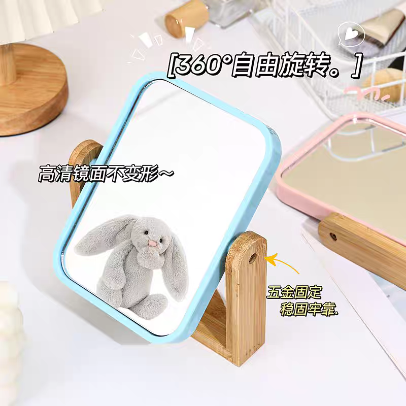5001 Bamboo and wood Small Square high-definition mirror, dormitory, student dormitory, wooden makeup mirror, dressing mirror, rotating desktop, household portable princess pic 2