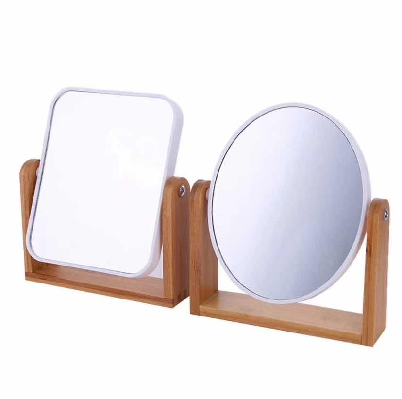 5001 Bamboo and wood Small Square high-definition mirror, dormitory, student dormitory, wooden makeup mirror, dressing mirror, rotating desktop, household portable princess Item Picture