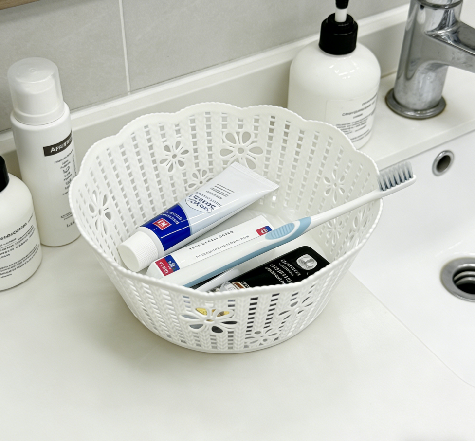 Plastic storage basket, desktop sundries storage box, round kindergarten snack and toy storage basket, small storage basket