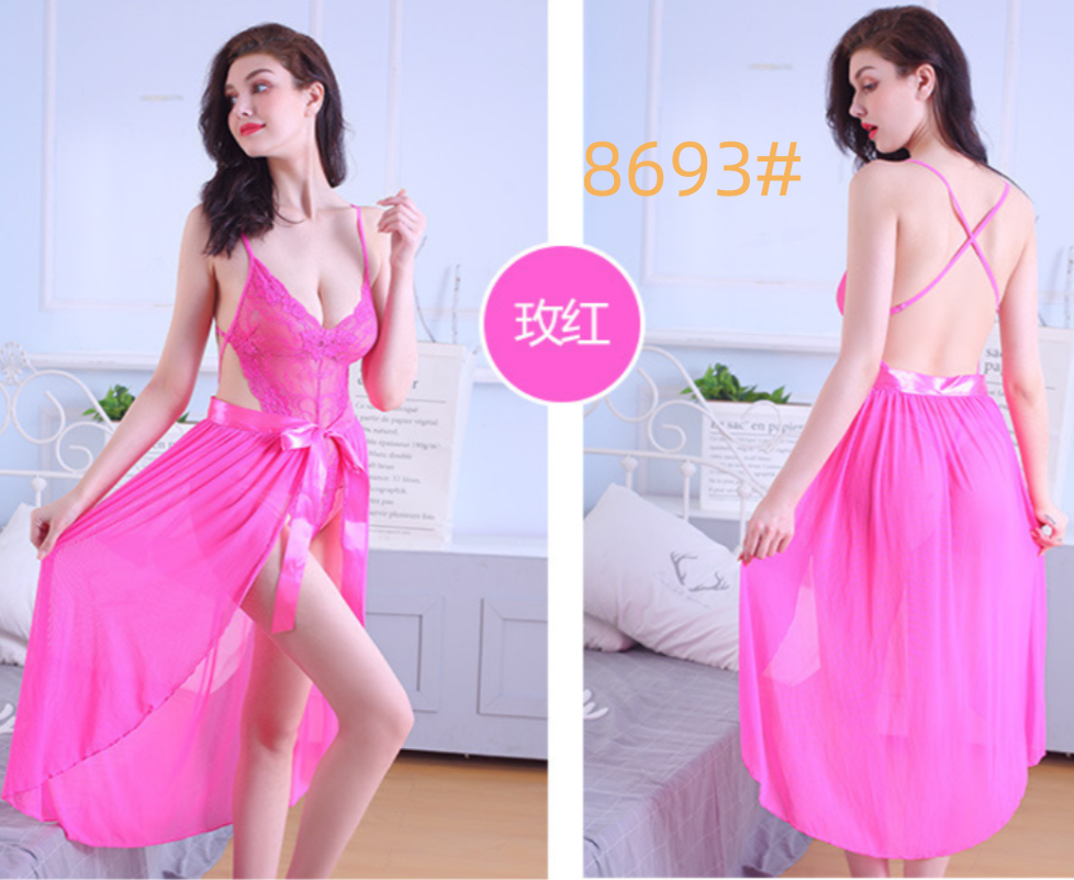 Sexy halter low-cut lingerie, backless lace mesh set, charming ball costume, V-neck lace cutout lingerie Specification image