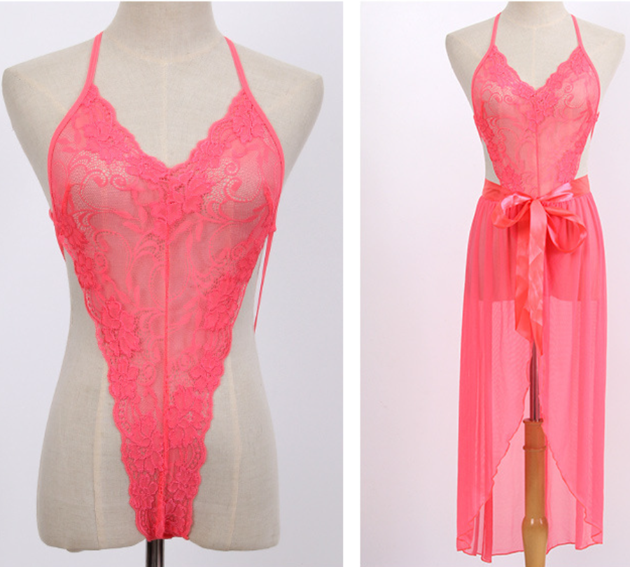 Sexy halter low-cut lingerie, backless lace mesh set, charming ball costume, V-neck lace cutout lingerie Application Scenario