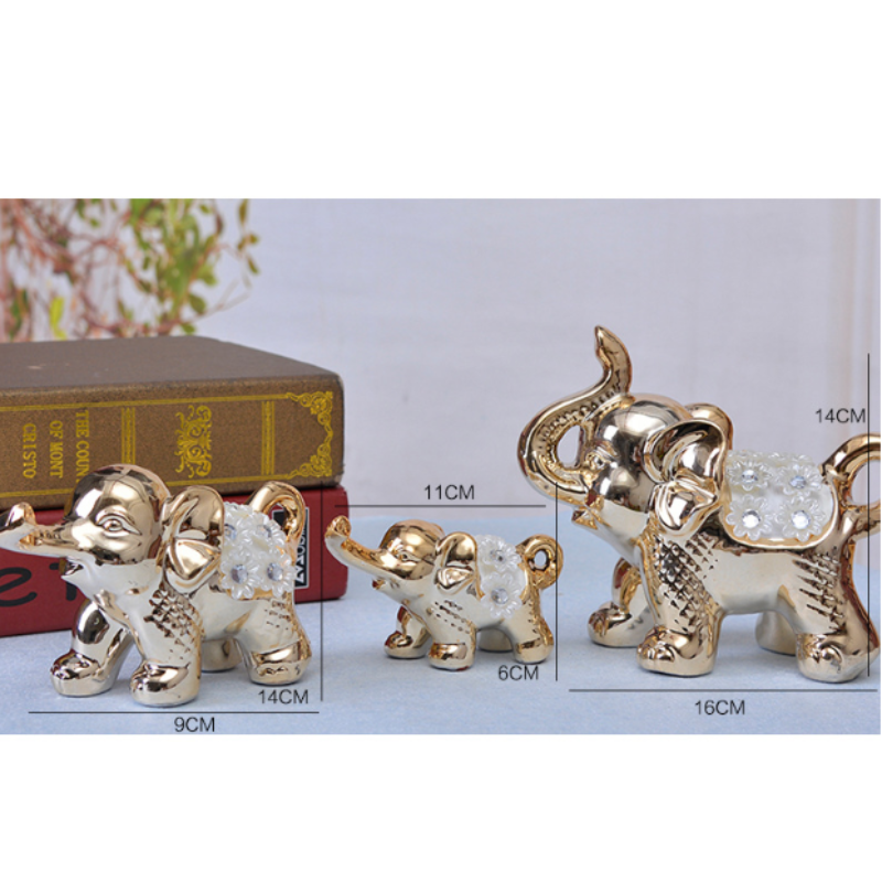 3只象 金堡花瓶摆件 简约现代陶瓷客厅大象摆件 吉祥三象银色工艺品小象装饰摆设办公室家居结婚礼物