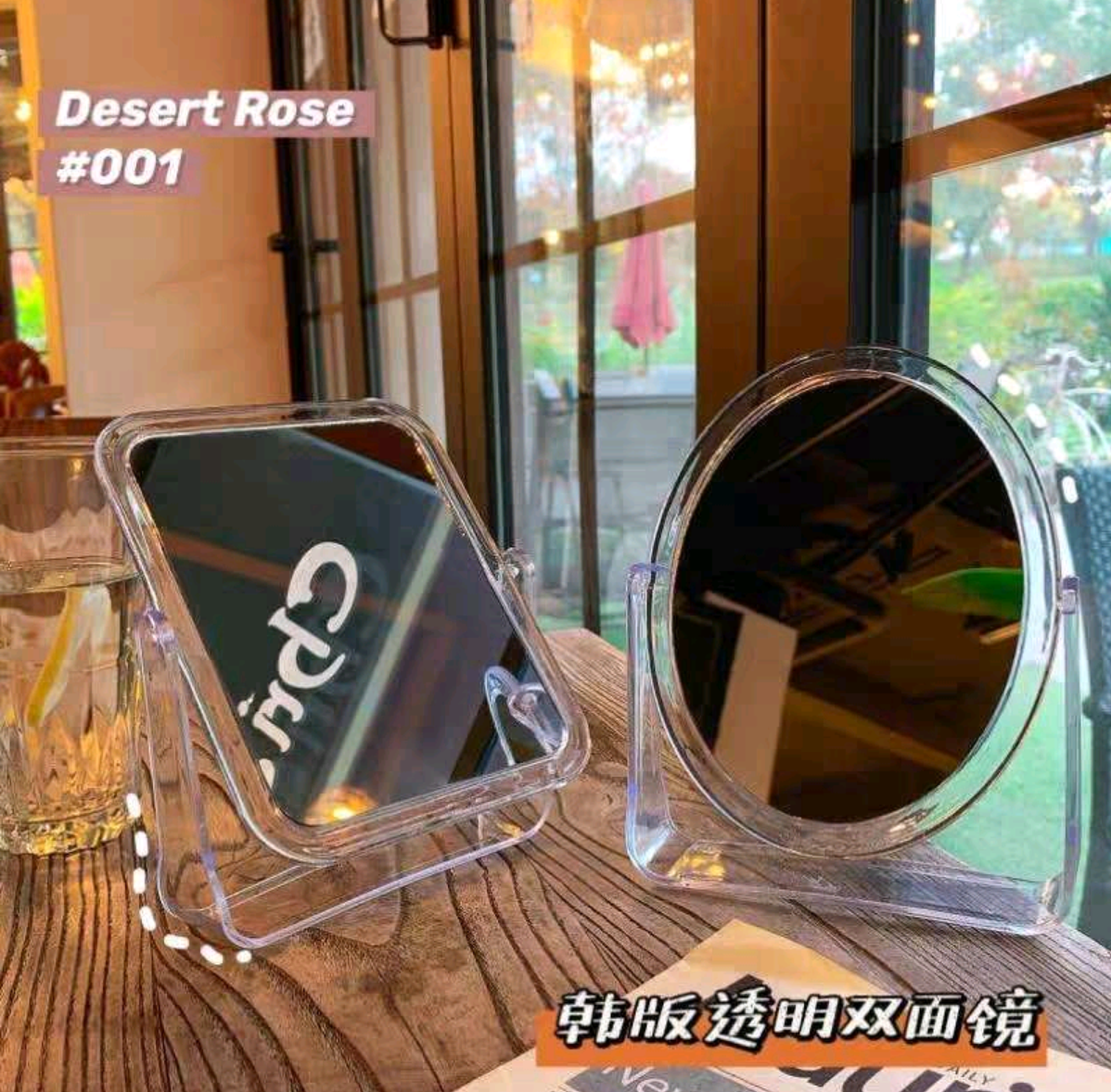 008透明椭圆ins风化妆镜简约桌面透明亚克力学生宿舍台式风双面梳妆镜子详情图2