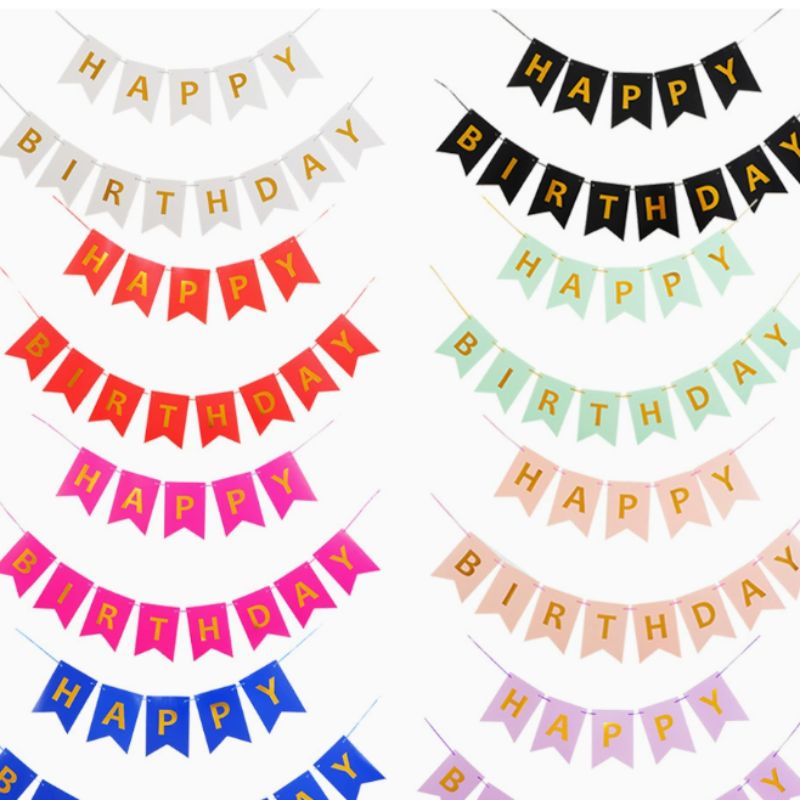 英文烫金生日快乐燕尾拉旗节日派对字母彩旗横幅拉花拉旗派对装饰