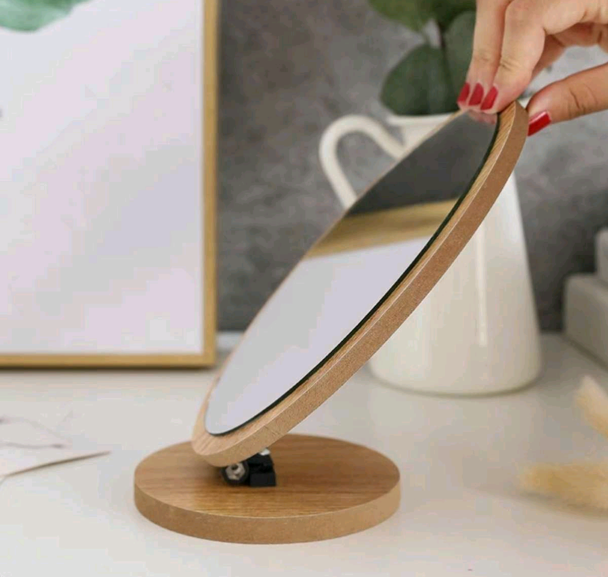 178小号号木质台式化妆镜女梳妆镜学生桌面镜子宿舍少女便携折叠可立详情图4