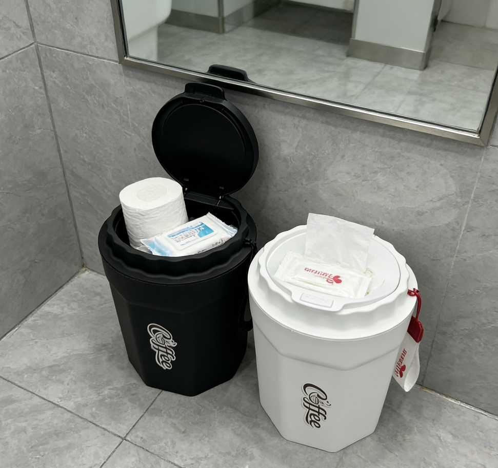 Elegant and light luxury trash can for home living room, polygonal garbage with lid, press type, bathroom and kitchen trash can, trash can, trash can storage bucket Application Scenario