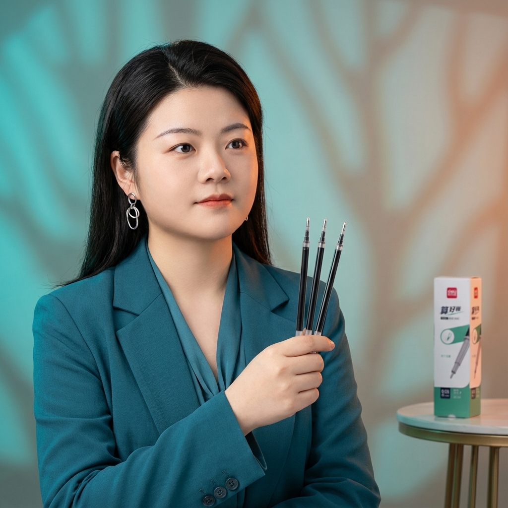 得力财务办公学习用0.35mm速干按动全针管黑色墨中性笔笔芯替芯