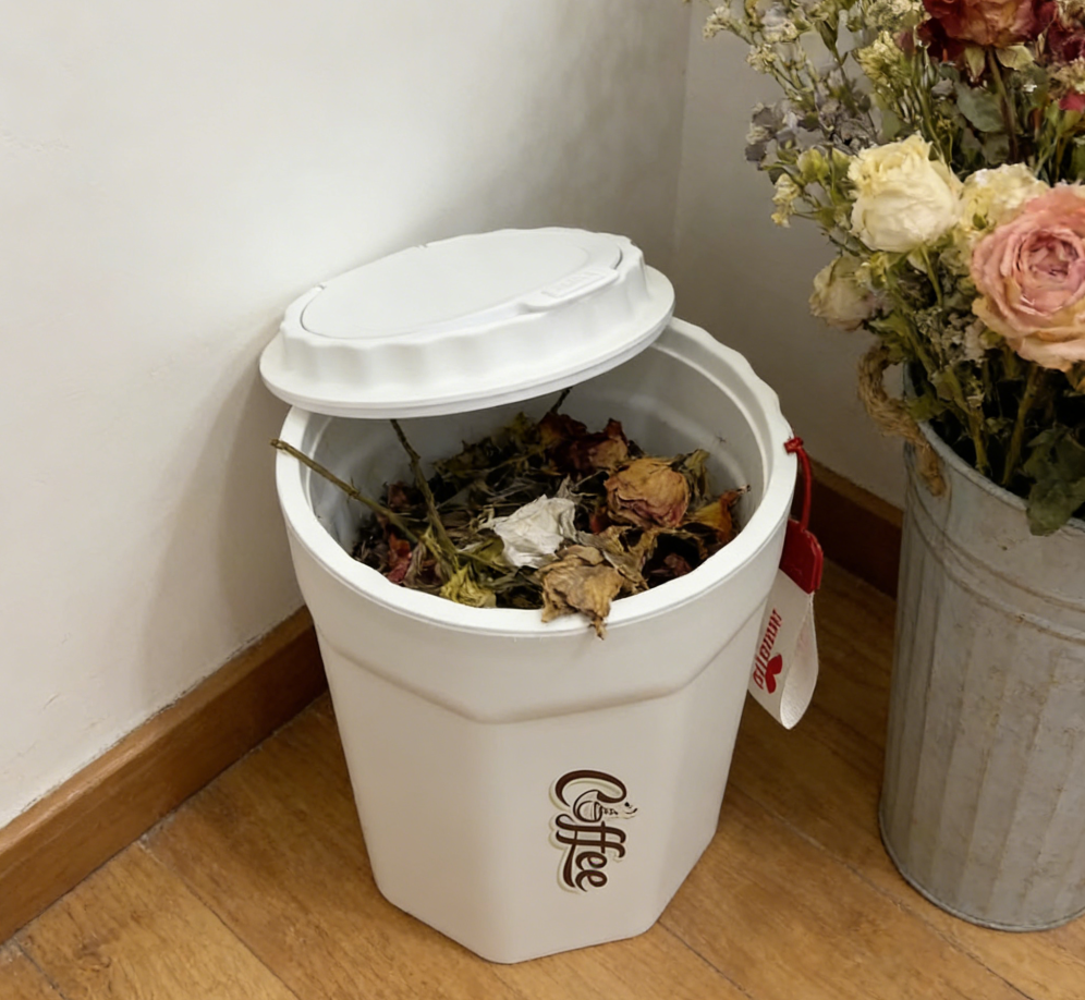 Elegant and light luxury trash can for home living room, polygonal garbage with lid, press type, bathroom and kitchen trash can, trash can, trash can storage bucket details Picture