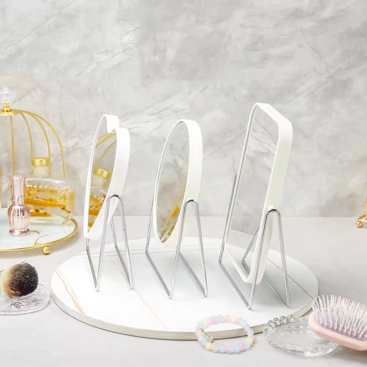 323铁架方形镜子化妆镜折叠镜k子宿舍神器台式梳妆镜框公主镜高清双面化妆镜