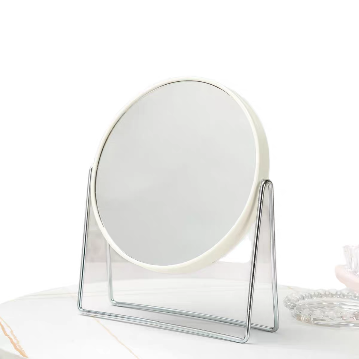 321圆形双面旋转梳妆镜台式小镜子简约折叠化妆便携公主镜化妆镜