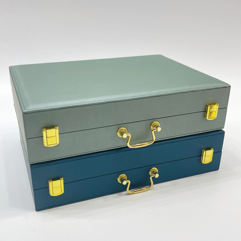 奇韵首饰包装PU皮质手提珠宝箱高档首饰包装收纳箱镀金提手首饰箱