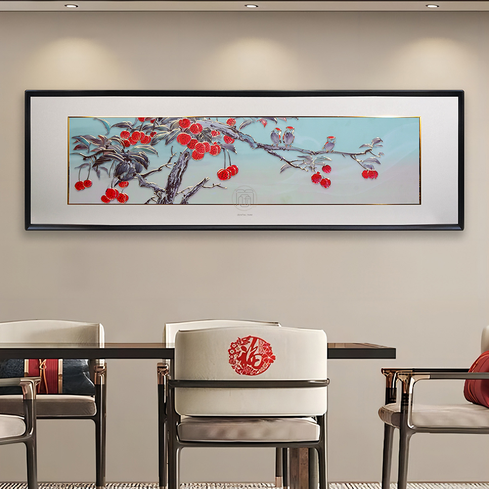 新中式铜雕画花鸟珍果书房卧室床头装饰画木画边