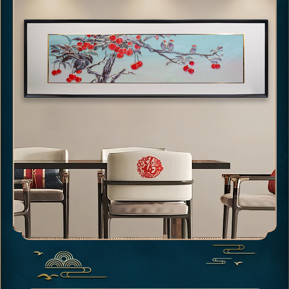 新中式铜雕画花鸟珍果书房卧室床头装饰画木画边详情15