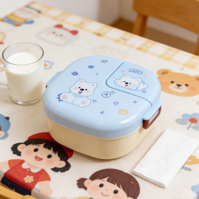 Cartoon bento box, portable and cute picnic box, new lunch compartment, outdoor lunch box, plastic