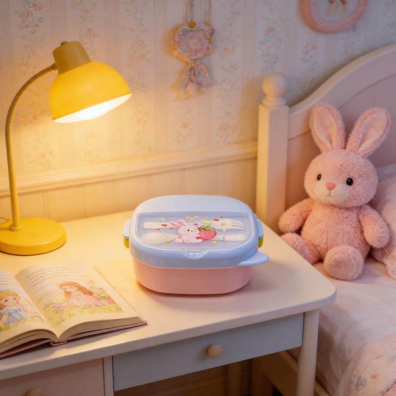Cartoon bento box, portable and cute student picnic box, lunch compartment, outdoor lunch box, plastic details Picture