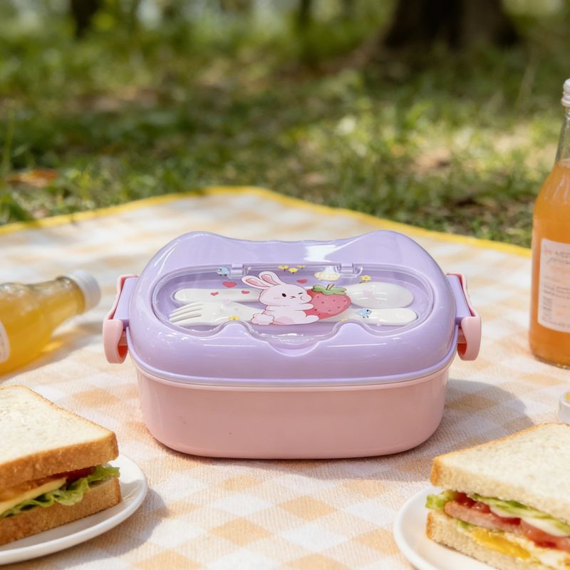 Children's cartoon bento box, student portable and cute wild meal box, new lunch compartment outdoor lunch box Application Scenario