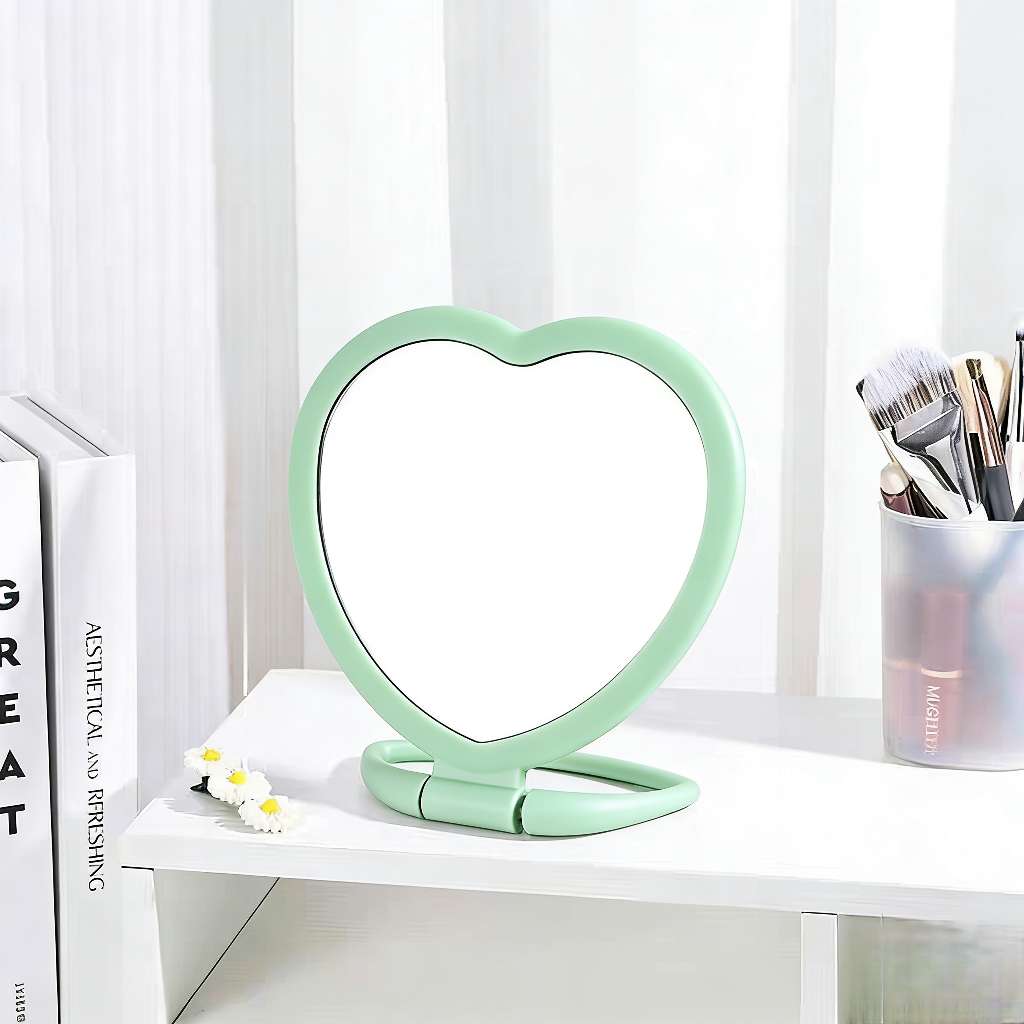 9601双面心镜子可立梳妆镜家用桌面化妆镜外出便携折叠小镜子