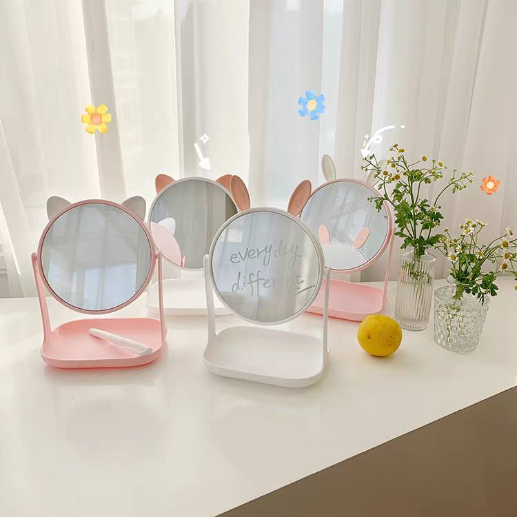 201B韩风少女心桌面台式化妆镜ins欧式宿舍公主镜美容梳妆镜子带收纳
