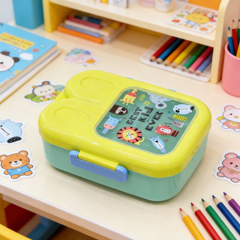 Cartoon bento box, student portable and cute picnic box, new lunch compartment, outdoor lunch box, plastic