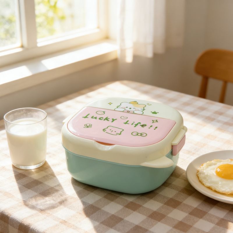 Cartoon bento box, portable and cute student picnic box, new lunch compartment, outdoor lunch box, plastic