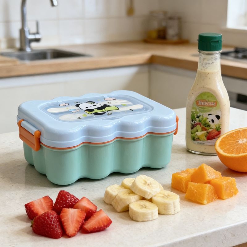Cartoon bento box, portable and cute student picnic box, lunch long biscuit lunch box, plastic details Picture