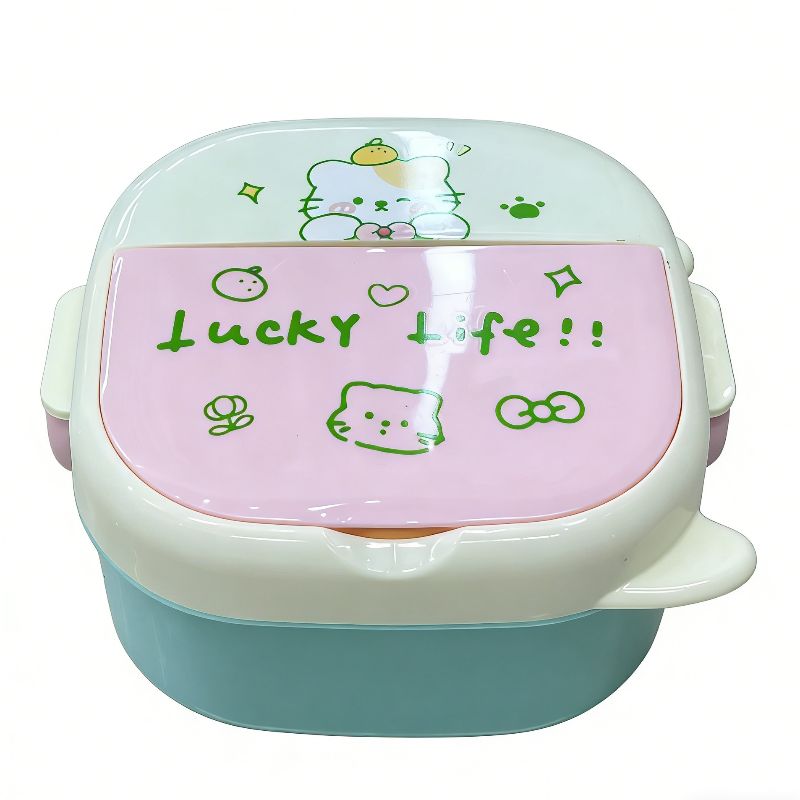 Cartoon bento box, portable and cute student picnic box, new lunch compartment, outdoor lunch box, plastic Item Picture