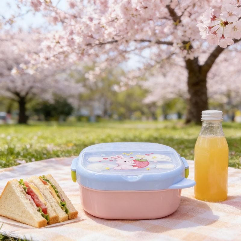 Cartoon bento box, portable and cute student picnic box, lunch compartment, outdoor lunch box, plastic Specification image