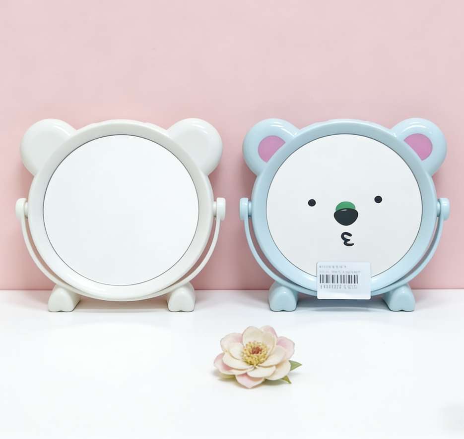 K0-111桌面镜高清熊耳台式化妆镜学生梳妆镜可爱双面可旋转家用镜子