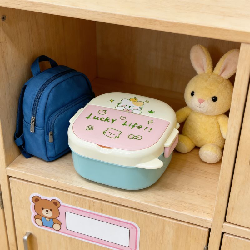 Cartoon bento box, portable and cute student picnic box, new lunch compartment, outdoor lunch box, plastic Specification image