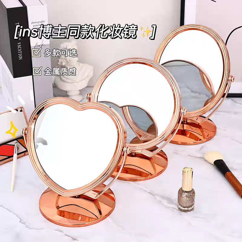 940-2ins小清新双面可旋转化妆镜现代学生宿舍桌面可摆放简约梳妆镜子细节图